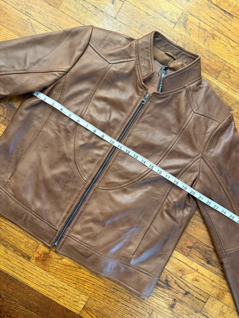 JILD Brown Lambskin Leather Moto Jacket Band Collar Café Racer Slim Fit XL NWT - Picture 6 of 15